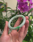 Baikalla Light Green W/ Vibrant Green Flowers "Traditional Round" Jadeite Jade Bangle Bracelet (54.2mm) 