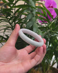 Baikalla Light Green & White-Lavender Burmese Jadeite Jade Oval Bangle (56.1mm ) 