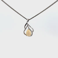 14k White Gold Natural Opal Tear Drop Necklace With Diamonds