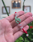 Baikalla Natural Apple-Green Jadeite Jade "Double Heart KouKou" Braided Red Nylon Adjustable Drawstring Bracelet