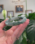 High-End Natural Icy Blue-Green Flower Jadeite Jade "Half Round" Bangle Bracelet (61.8mm) 