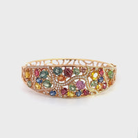 Baikalla 18K Rose Gold Multi-Colors Sapphire Bangle Bracelet With 1ct Diamonds
