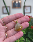 Baikalla Natural Icy Yellow-Orange Jadeite Jade "Happy Buddha" Pendant W/ 18ky Gold & Natural Diamond Bail