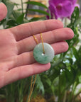 Baikalla "Ping An Kou" (Good Luck Button) Deep Green & White Jadeite Jade Pendant Necklace