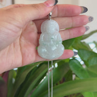 "Goddess of Compassion" Sterling Silver Genuine Burmese Jadeite Jade Guanyin Necklace