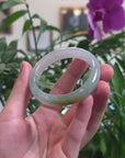Baikalla Icy White & Oil-Green W/ Yellow-Green Patch Jadeite Jade "Half Round" Bangle Bracelet (52.2mm) 
