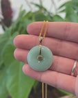 "Good Luck Button" Jadeite Jade Lucky KouKou Pendant With 14K Yellow Gold Bail