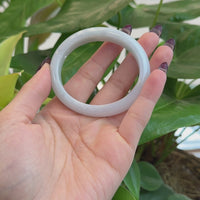 Baikalla White Oval Natural Burmese Jadeite Jade Bangle (55.39 mm) T177