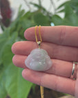 Genuine White Green Jadeite Jade Happy Buddha Pendant