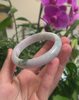 Baikalla Light Green & Lavender W/ Green Flower Jadeite Jade "Half Round" Bangle Bracelet (59.4mm) 