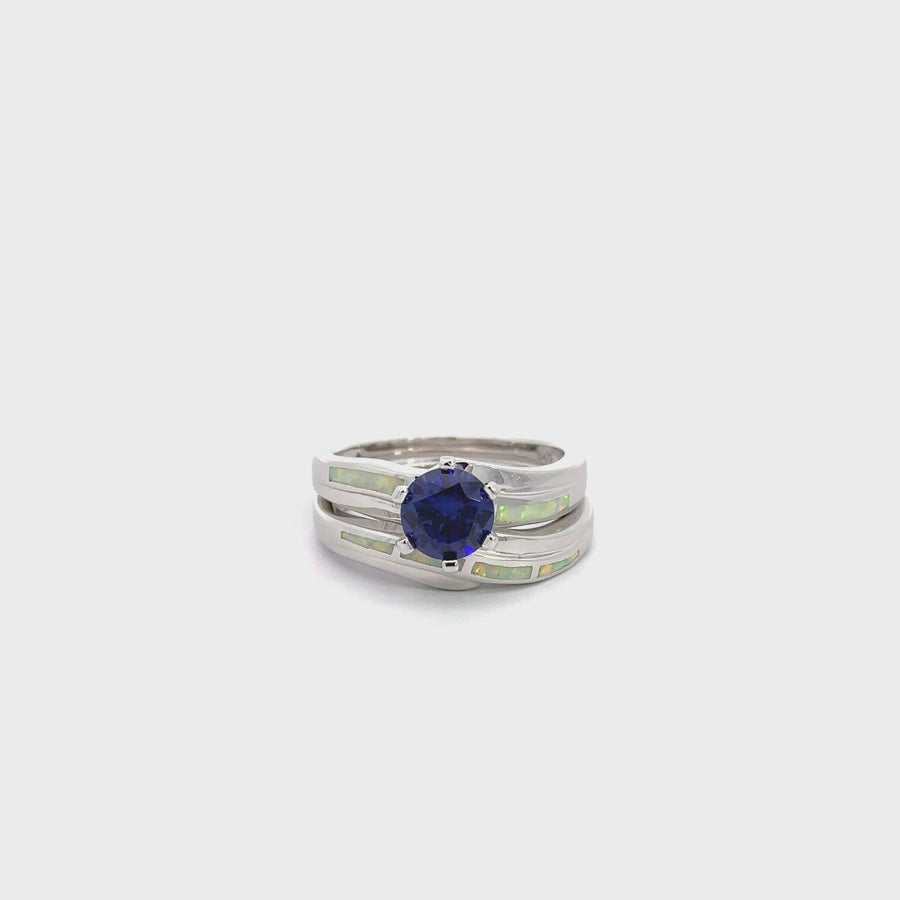 Baikalla™ Sterling Silver Lab Created Opal Promise Ring with Tanzanite