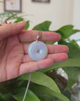 "Good Luck Button" Lavender Jadeite Jade Lucky KouKou Pendant With 14K White Gold Bail
