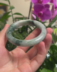 Baikalla Light Green W/ Deep Green Flowers Jadeite Jade "Half Round" Bangle Bracelet (59mm) 