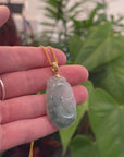 Genuine Ice Blue Jadeite Jade RuYi Pendant Necklace With 18K Gold Bail
