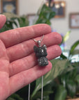 Baikalla Natural Black Wuji Jadeite Jade "Happy Fox" Pendant W/ 14kw Gold Bail