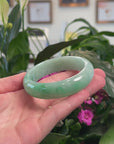 High-End Natural Green Jadeite Jade "Wide Half-Round" Bangle Bracelet (58.41mm) 