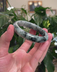 Baikalla Natural Deep Blue-Green Flower Jadeite Jade "Half Round" Bangle Bracelet (57.7mm) 