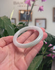 Baikalla Natural Icy Light Green Jadeite Jade "Traditional Round" Bangle Bracelet (52.8mm) 