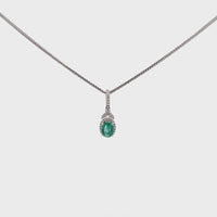 Baikalla™ 14k White Gold Emerald AA Round Necklace pendant With Diamond Halo