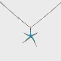Baikalla Sterling Silver Lab-Created Blue Opal Starfish Bezel Pendant Necklace