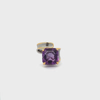 Baikalla Sterling Silver Gold Plated Two Tone Adjustable Amethyst Unique Ring