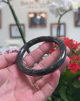 Baikalla Natural Black Wuji Jadeite Jade "Traditional Round" Bangle Bracelet (57.5mm) 