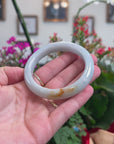 Baikalla Natural Light Green & Orange Sajin Jadeite Jade "Half Round" Bangle Bracelet (57.8mm) 