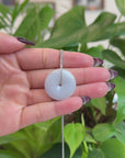 Baikalla "Good Luck Button" Necklace Green Lavender Jadeite Jade Lucky Ping An Kou Pendant