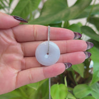 Baikalla "Good Luck Button" Necklace Green Lavender Jadeite Jade Lucky Ping An Kou Pendant