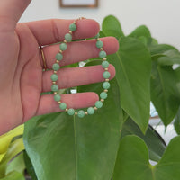 Baikalla Genuine Green Jadeite Jade Round Beads Bracelet With 18K Yellow Gold Clasp and Gold Beads ( 6 mm )