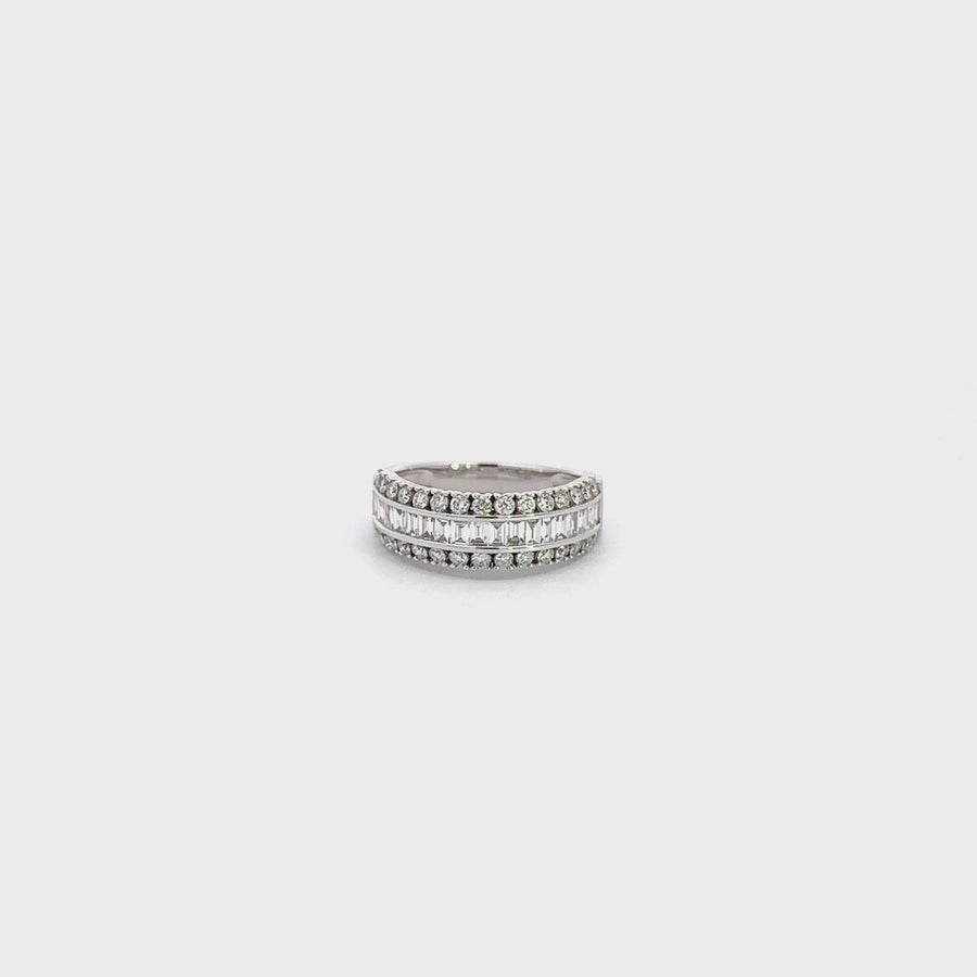 Baikalla 18k White Gold Round and Baguette Diamond Engagement Ring
