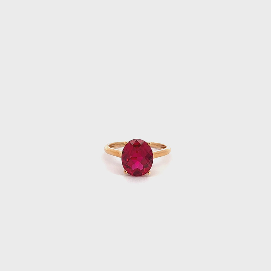 18k Gold Lab-Created Ruby Ring With CZ