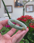Baikalla Natural Green & Yellow-Brown Patch Jadeite Jade "Half Round" Bangle Bracelet (54.3mm) 