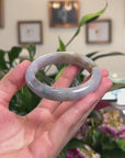 High-End Natural Blue Lavender & Red Sajin (Golden Dust) Jadeite Jade "Half Round" Bangle Bracelet (56mm) 