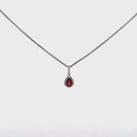 Baikalla 14k White Gold Genuine AAA Tear Drop Garnet Pendant Necklace With Diamonds