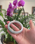 Baikalla White-Green W/ Blue-Green Flowers Jadeite Jade "Half Round" Bangle Bracelet (56.4mm) 
