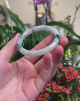 Baikalla White W/ Deep Blue-Green Flowers "Traditional Round" Jadeite Jade Bangle Bracelet (52.4mm) 