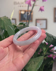 Baikalla Natural Icy Light Green Patch Jadeite Jade "Traditional Round" Bangle Bracelet (53.3mm) 