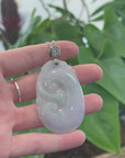 Genuine Lavender Jadeite Jade Ru Yi Pendant Necklace With Sterling Silver Bail