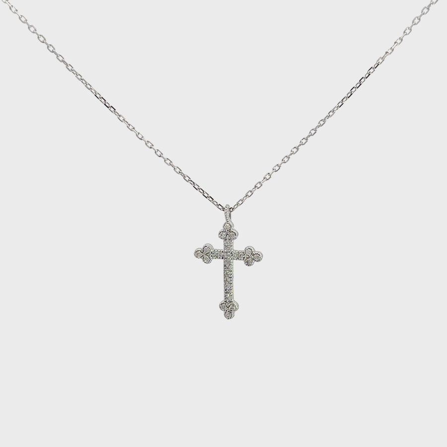 14K White Gold Cross Pendant Necklace With Diamonds