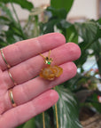 Baikalla 18K Yellow Gold "Peony Flower" Natural Orange & Red Jadeite Jade Pendant W/ Butterfly Bail