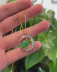 18k Yellow & White Gold Imperial Green Jadeite Jade Rabbit & Moon Pendant Necklace with Diamond