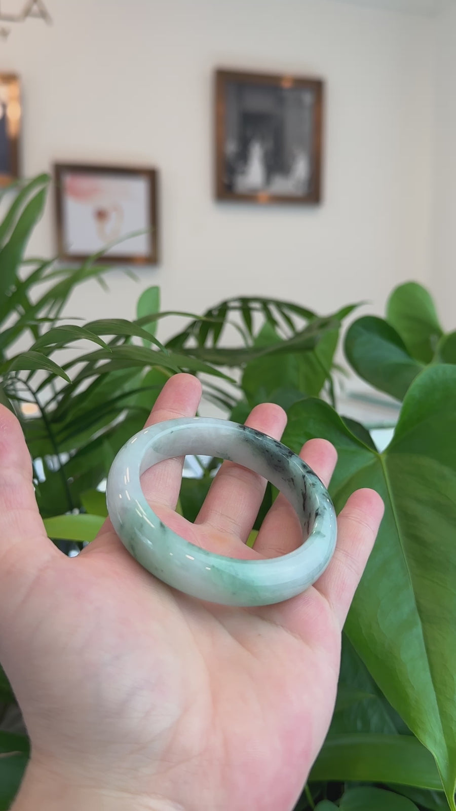 Natural Burmese Blue-green Jadeite Jade Bangle Bracelet (55.38mm)#T005