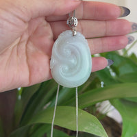 Sterling Silver Genuine White Jadeite Jade Ru Yi Pendant Necklace