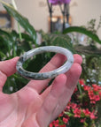 Baikalla White-Green W/ Deep Blue-Green Flowers "Traditional Round" Jadeite Jade Bangle Bracelet (53.2mm) 