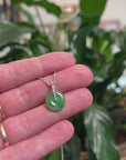 Baikalla Natural Vibrant Green Jadeite Jade Mini "Ping An Kou" (Good Luck Button) Pendant W/ 18kw Gold & Natural Diamonds