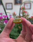 Baikalla Natural Icy Honey-Brown & Green Burmese Jadeite Jade Traditional Ring 