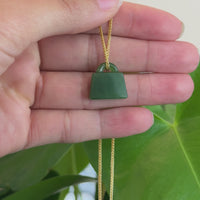 Green Nephrite Jade Lock Pendant Necklace