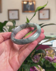 Baikalla Natural Black Wuji & Green Jadeite Jade "Half Round" Bangle Bracelet (57.2mm) 
