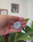 "Good Luck Button" Lavender Jadeite Jade Lucky KouKou Pendant With 14K Yellow Gold  Diamond Bail